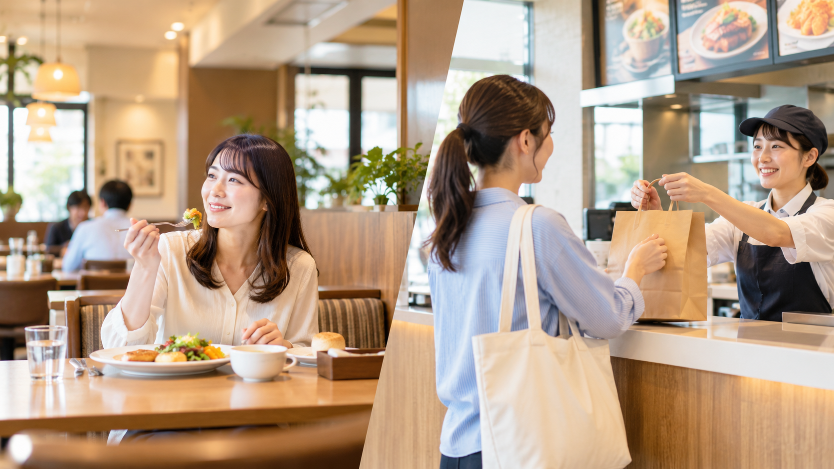 店内飲食と持ち帰りを示すイメージ